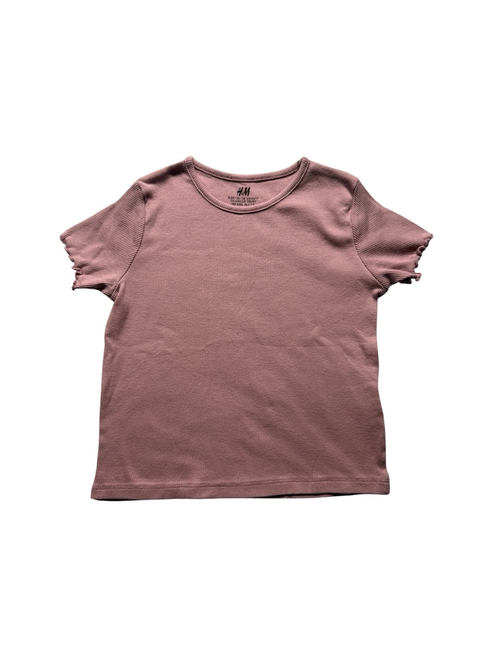 H&M Girls Mauve Pink Ribbed Lettuce Sleeve T-Shirt Size 6X/7
